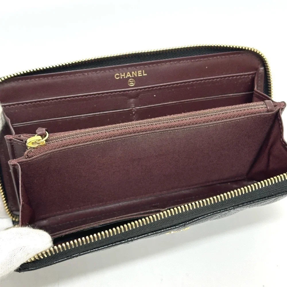 CHANEL Black Caviar Leather Logo Wallet